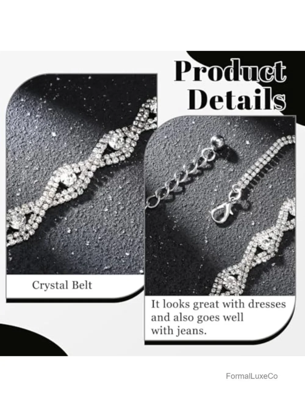 Rhinestone Chain Belt for Dresses, Sparkly Crystal Waist Belt, Adjustable